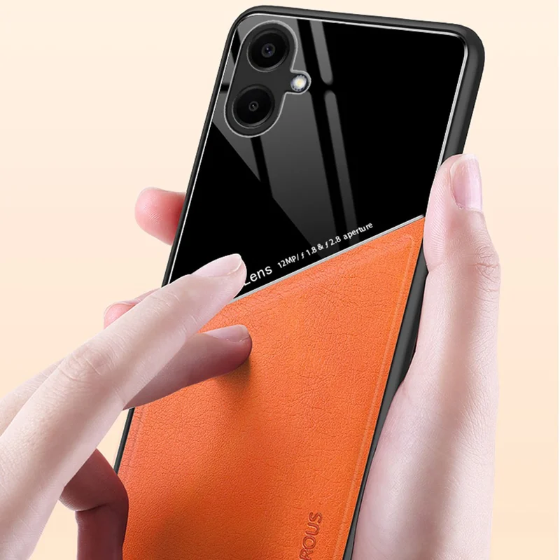 For Samsung Galaxy A06 4G Case Leather Coated PC+TPU Phone Back Cover - Black