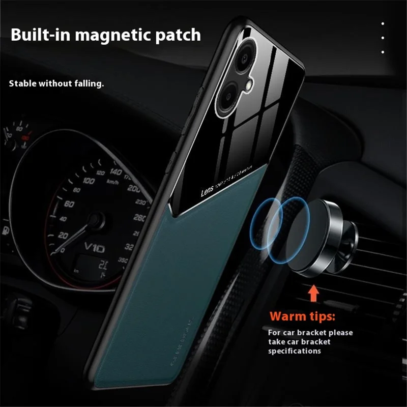 For Samsung Galaxy A06 4G Case Leather Coated PC+TPU Phone Back Cover - Black