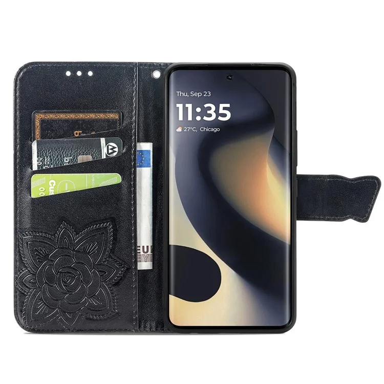 Für Motorola Edge (2024) 5G -hülle PU Leder Brieftasche Telefonabdeckung Schmetterlingsmuster - Schwarz