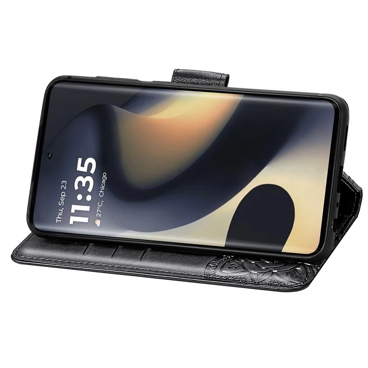 Für Motorola Edge (2024) 5G -hülle PU Leder Brieftasche Telefonabdeckung Schmetterlingsmuster - Schwarz