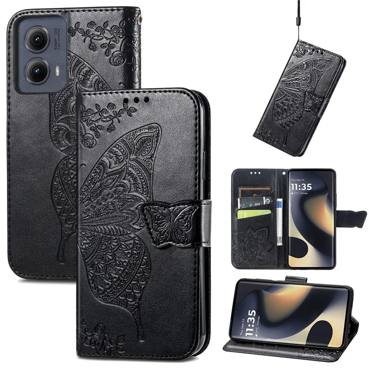 Für Motorola Edge (2024) 5G -hülle PU Leder Brieftasche Telefonabdeckung Schmetterlingsmuster - Schwarz