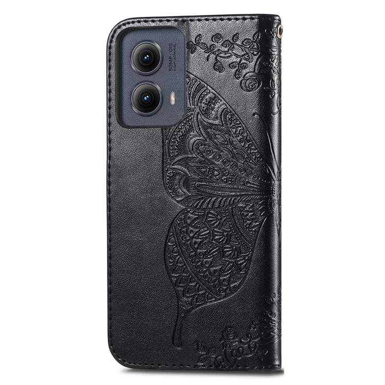 Für Motorola Edge (2024) 5G -hülle PU Leder Brieftasche Telefonabdeckung Schmetterlingsmuster - Schwarz