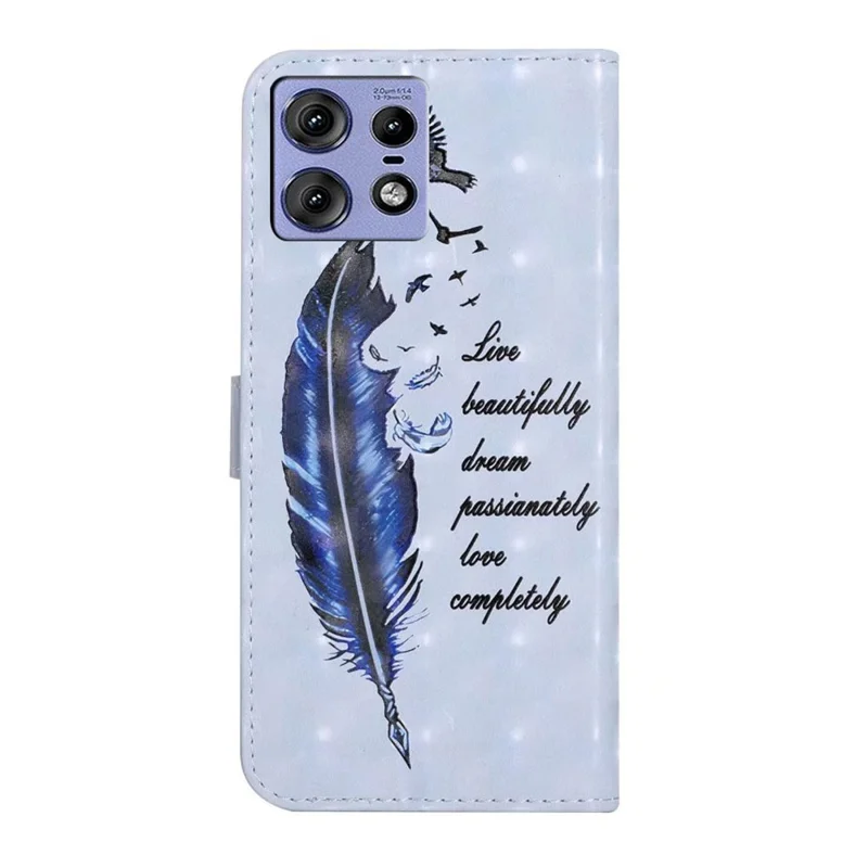 For Motorola Edge 50 Pro 5G Case 3D Creative Pattern PU Leather Stand Phone Cover - Blue Feather
