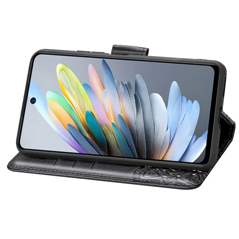 For ZTE Blade A75 4G Case PU Leather Wallet Phone Cover Butterfly Pattern - Black