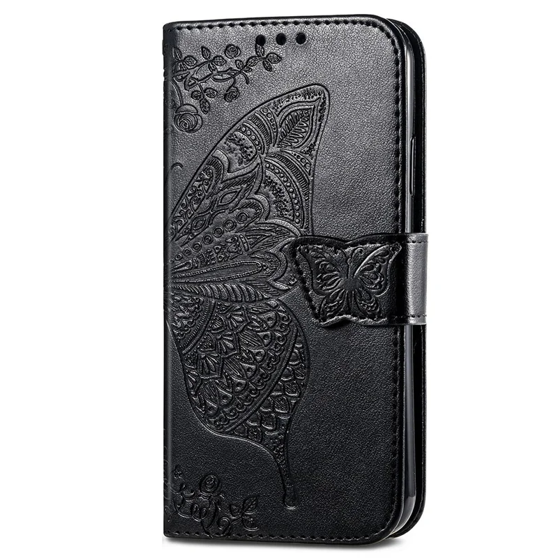 For ZTE Blade A75 4G Case PU Leather Wallet Phone Cover Butterfly Pattern - Black