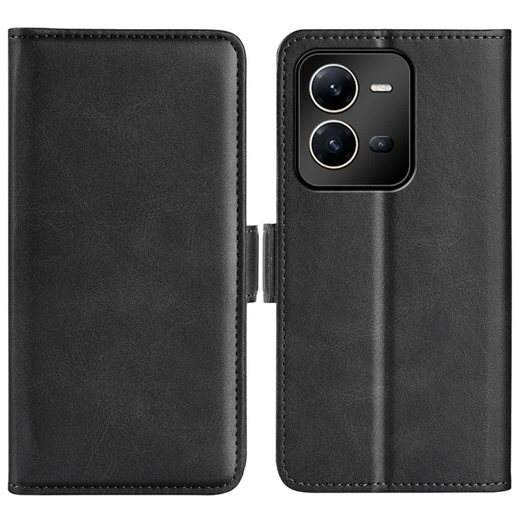Capa de Suporte de Couro PU Texturizada Para Vivo V25 5G, Fecho Magnético Duplo Tampa de Carteira Telefônica de Proteção Completa - Preto