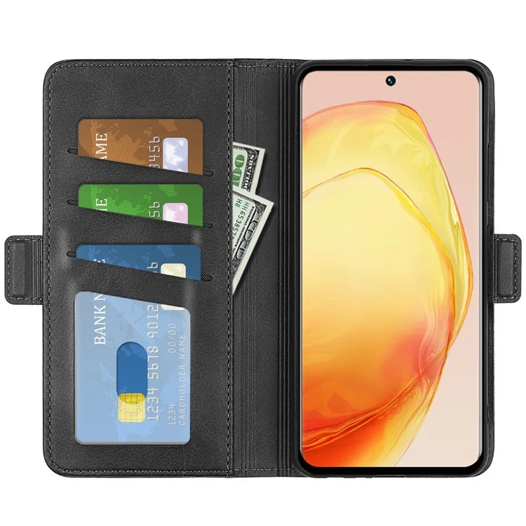Capa de Suporte de Couro PU Texturizada Para Vivo V25 5G, Fecho Magnético Duplo Tampa de Carteira Telefônica de Proteção Completa - Preto