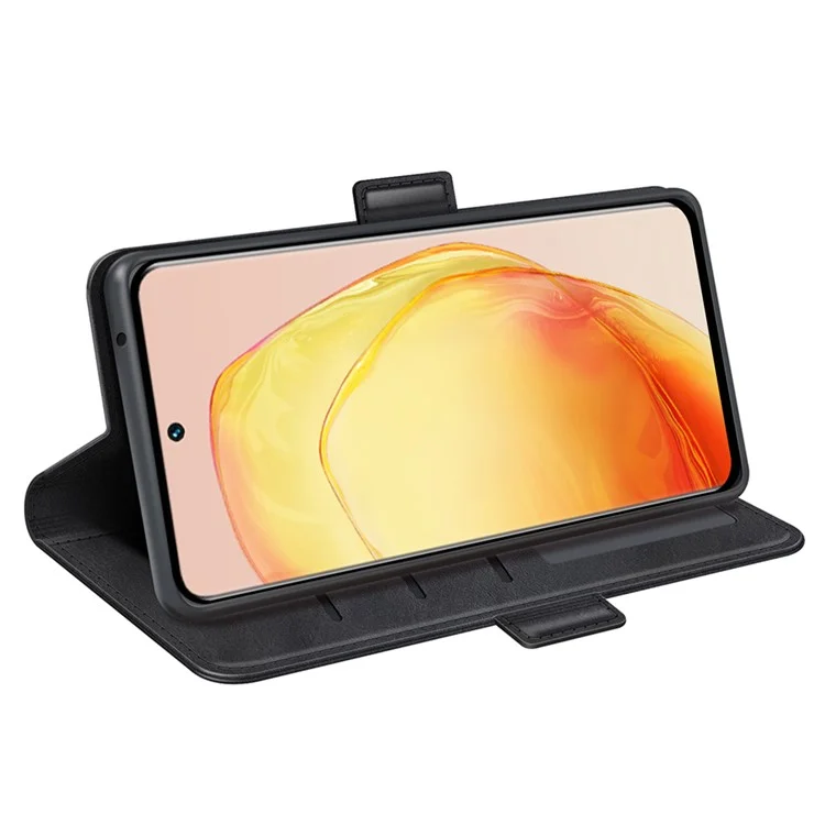 Capa de Suporte de Couro PU Texturizada Para Vivo V25 5G, Fecho Magnético Duplo Tampa de Carteira Telefônica de Proteção Completa - Preto