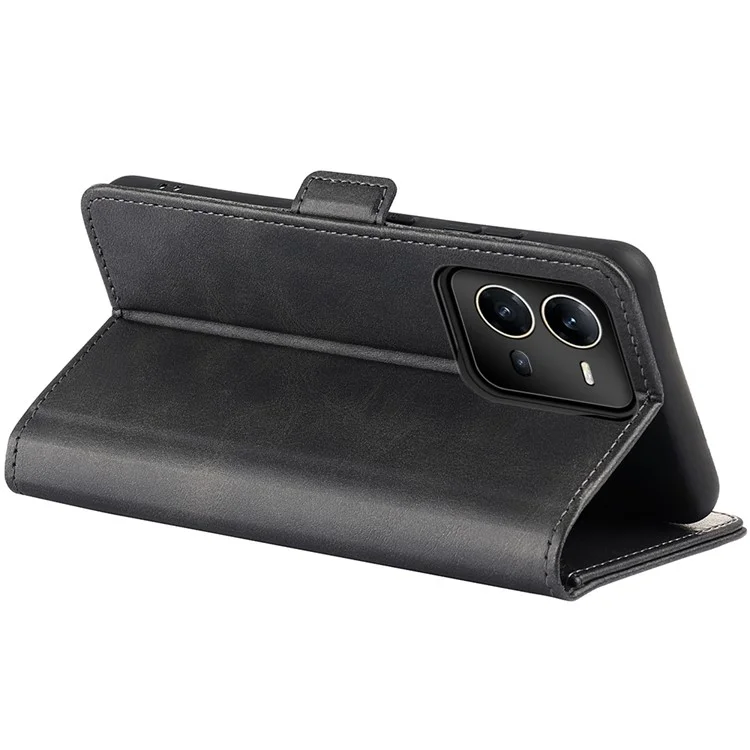 Capa de Suporte de Couro PU Texturizada Para Vivo V25 5G, Fecho Magnético Duplo Tampa de Carteira Telefônica de Proteção Completa - Preto