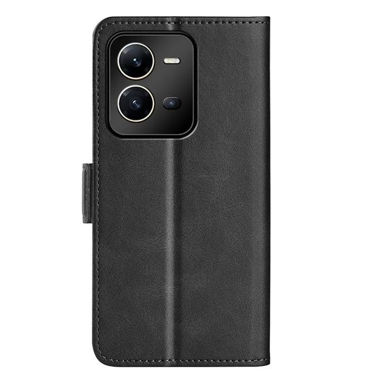 Capa de Suporte de Couro PU Texturizada Para Vivo V25 5G, Fecho Magnético Duplo Tampa de Carteira Telefônica de Proteção Completa - Preto
