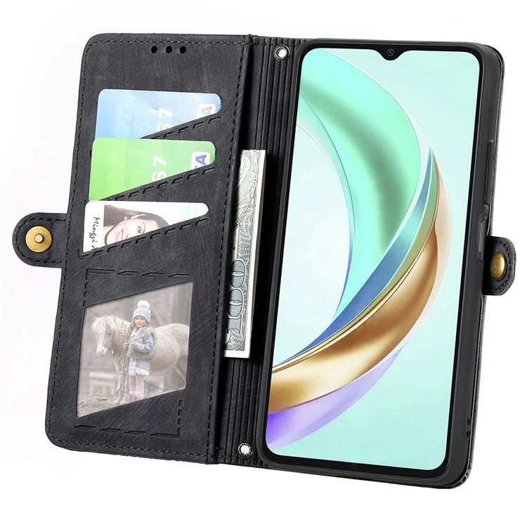 Für Ehren X6b 4G Hülle Reißverschluss Brieftasche Geometrie Linien Leder Telefonabdeckung - Schwarz