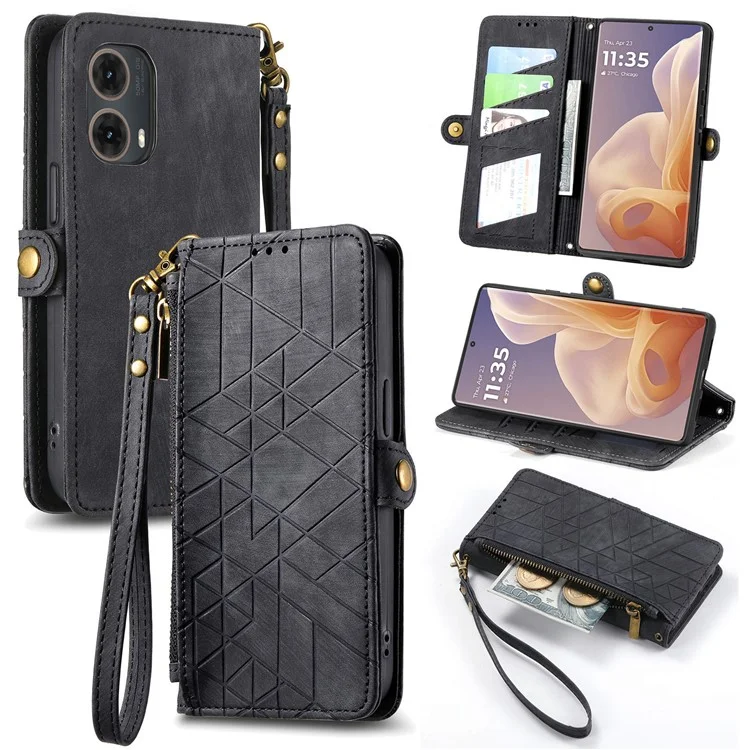 Para Motorola Moto G85 5G / S50 Neo 5g Case de Zíper Linhas de Geometria - Preto
