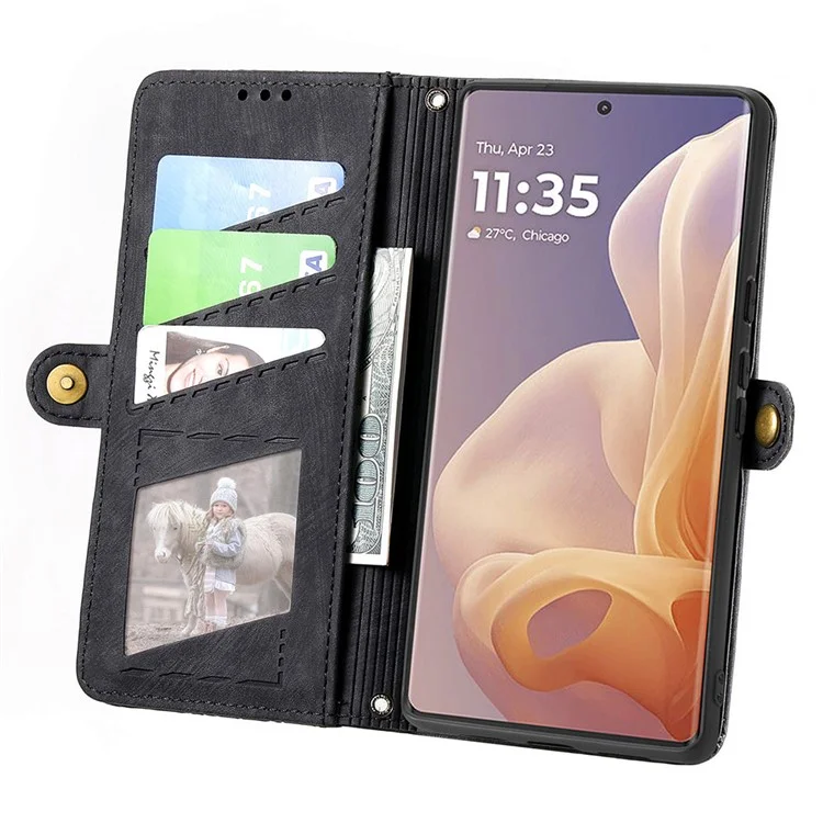 Para Motorola Moto G85 5G / S50 Neo 5g Case de Zíper Linhas de Geometria - Preto