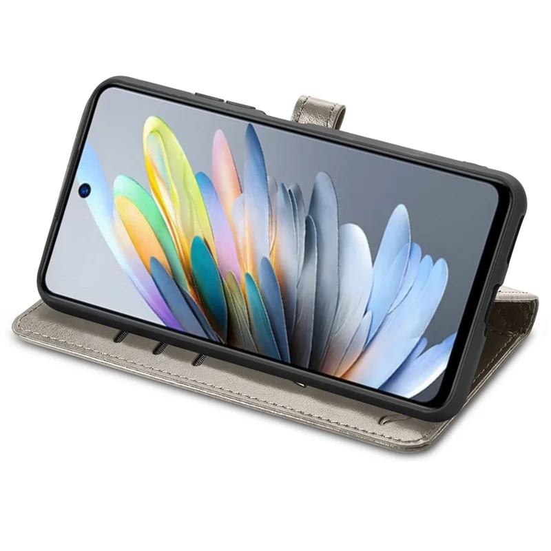 Para ZTE Blade A75 4G Case de Cuero Flip Phip Cover Patrón de Perro de Gato Lindo - Gris