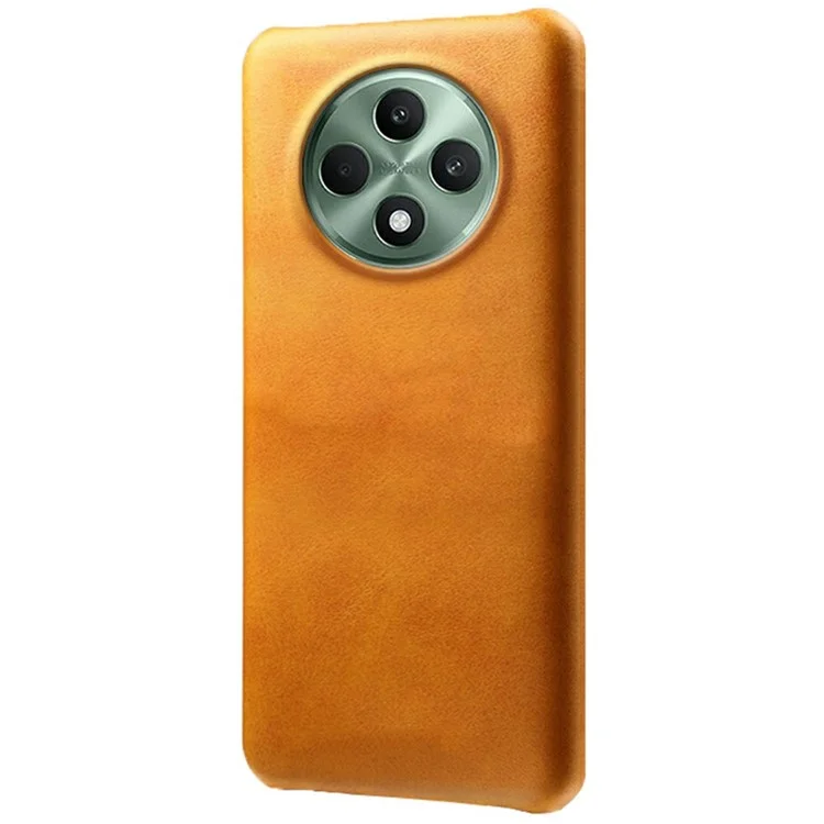 For Oppo Reno12 F 5G Case Calf Texture PU Leather Hard PC Protective Phone Cover - Orange