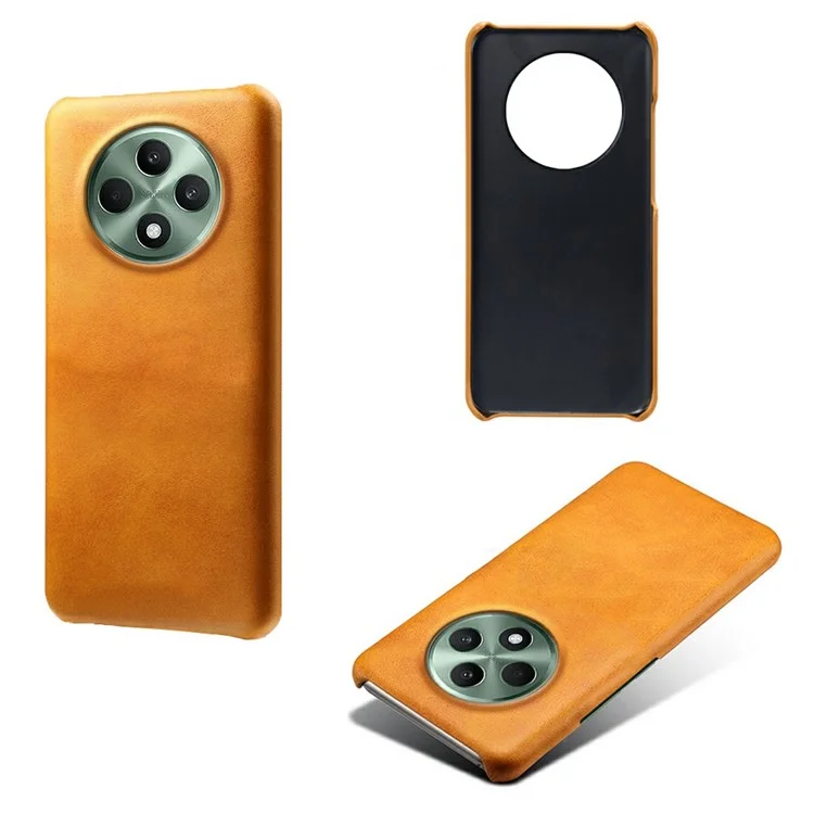 For Oppo Reno12 F 5G Case Calf Texture PU Leather Hard PC Protective Phone Cover - Orange