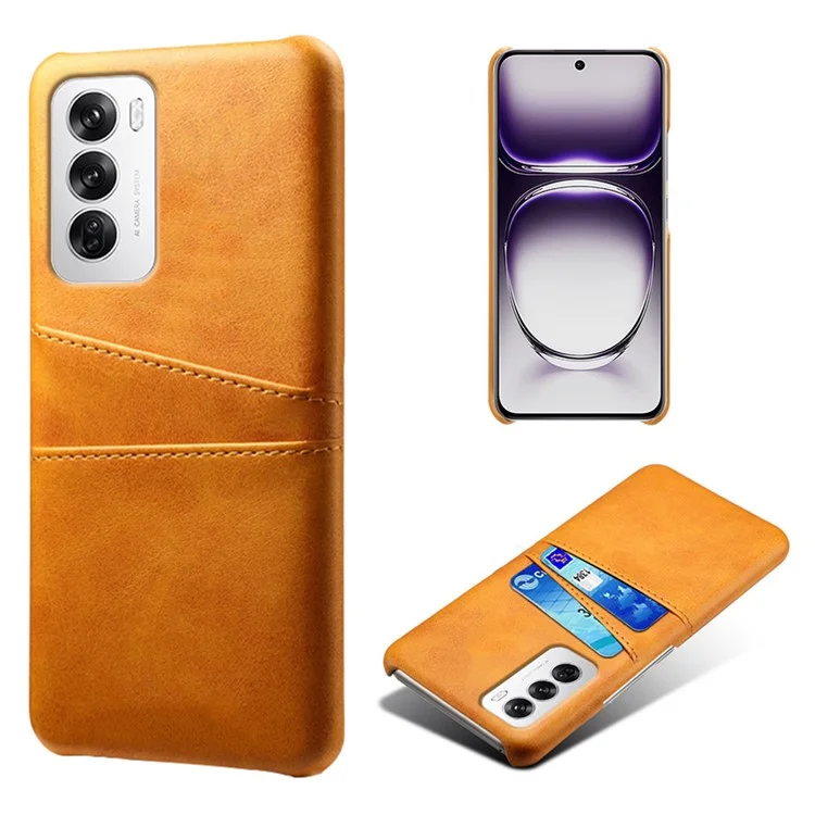 Para Oppo Reno12 5G (Global) Case Dual Card Slots PU Leather + Hard PC Phone Cover - Naranja