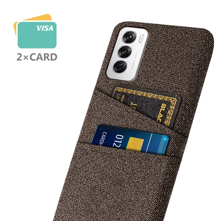 For Oppo Reno12 5G (Global) Case Cloth + Hard PC Phone Cover with Dual Card Slots - Brown