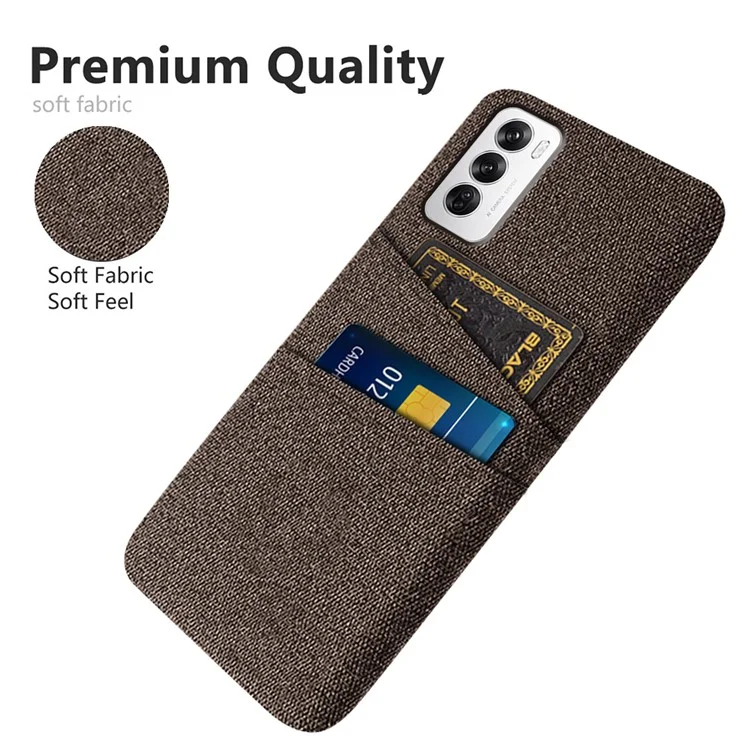 For Oppo Reno12 5G (Global) Case Cloth + Hard PC Phone Cover with Dual Card Slots - Brown