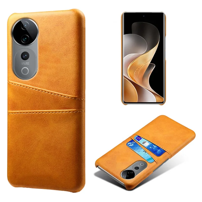 Para Vivo S19 Pro 5G Case Dual Card Slots PU Leather + Hard PC Phone Cover - Naranja