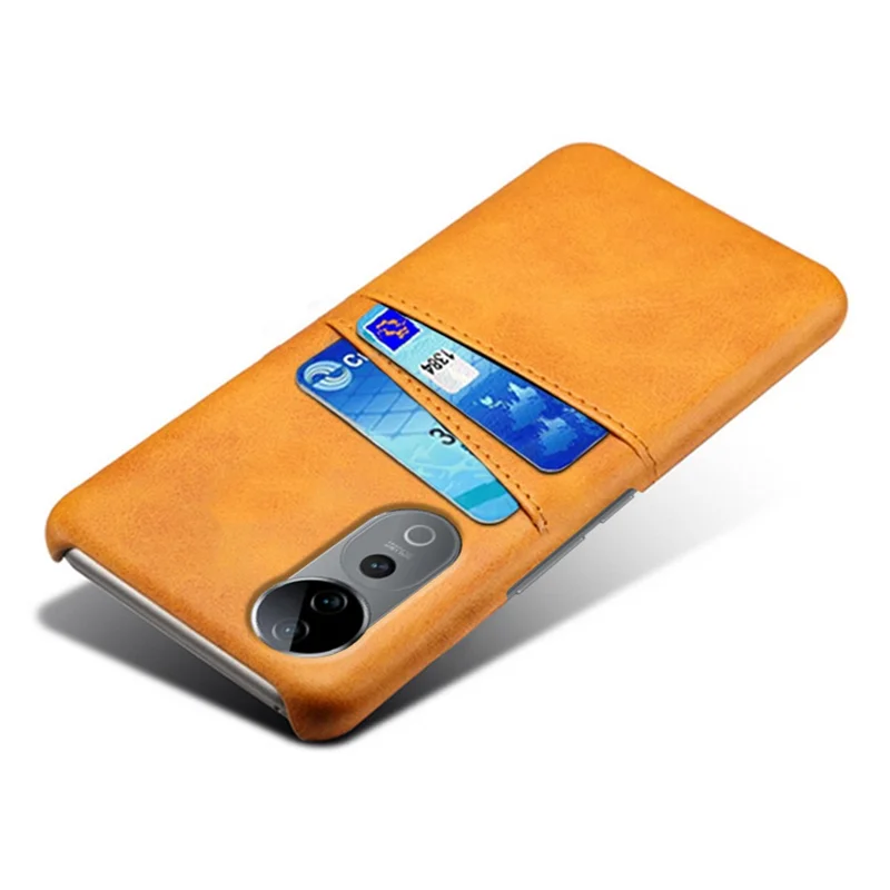 Para Vivo S19 Pro 5G Case Dual Card Slots PU Leather + Hard PC Phone Cover - Naranja
