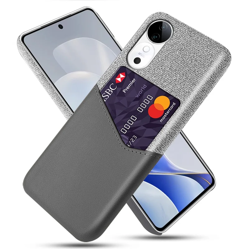Para Vivo S19 5G Case Texture PU Leather Hard PC Tarjeta de Tragamonedas Teléfono - Gris