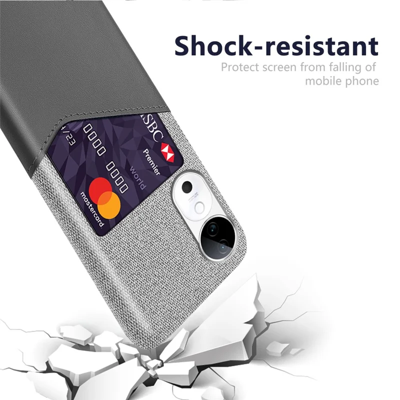 Para Vivo S19 5G Case Texture PU Leather Hard PC Tarjeta de Tragamonedas Teléfono - Gris