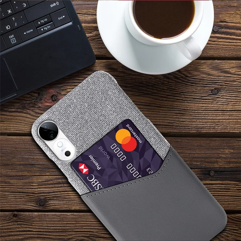 Para Vivo S19 5G Case Texture PU Leather Hard PC Tarjeta de Tragamonedas Teléfono - Gris