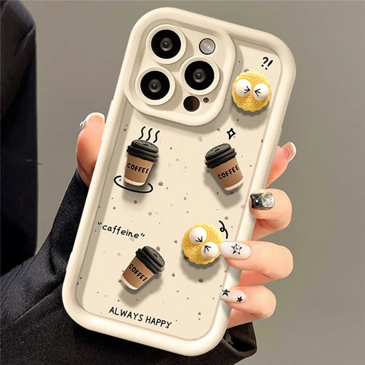 Für iPhone 16 Pro Case 3D Briquette Cookie Coffee Pattern TPU Phone Cover - Weiß