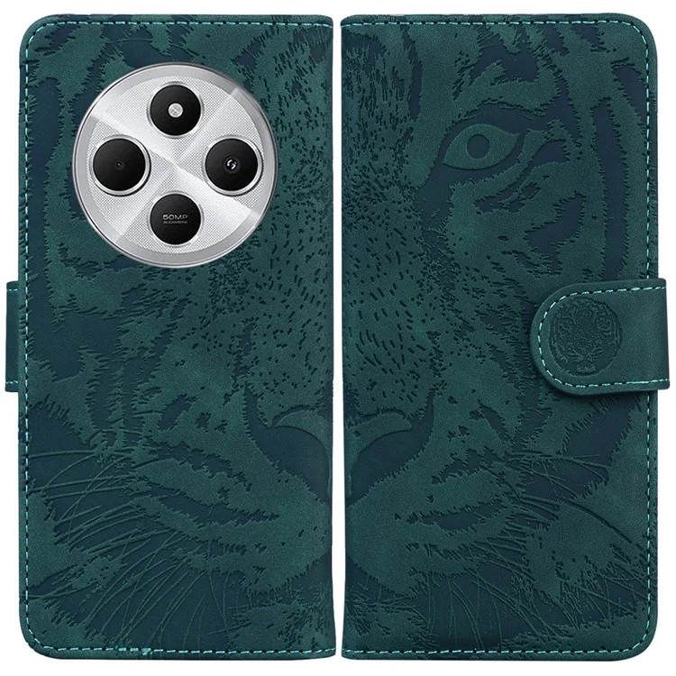 Para Xiaomi Poco C75 4G / Redmi 14R 5G / 14C 4G Case Tiger Imprint Leather Wallet Phone Cover - Verde