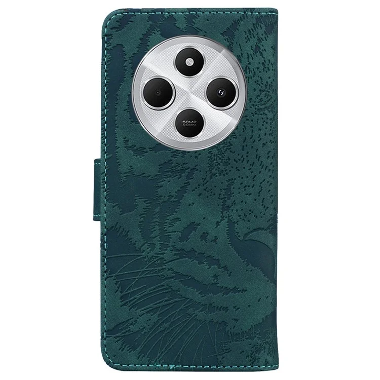 Para Xiaomi Poco C75 4G / Redmi 14R 5G / 14C 4G Case Tiger Imprint Leather Wallet Phone Cover - Verde