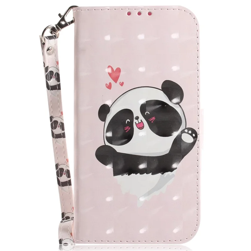 For Xiaomi Poco C75 4G / Redmi 14R 5G / 14C 4G Case Pattern Printing Leather Wallet Phone Cover with Wrist Strap - Love Heart Panda