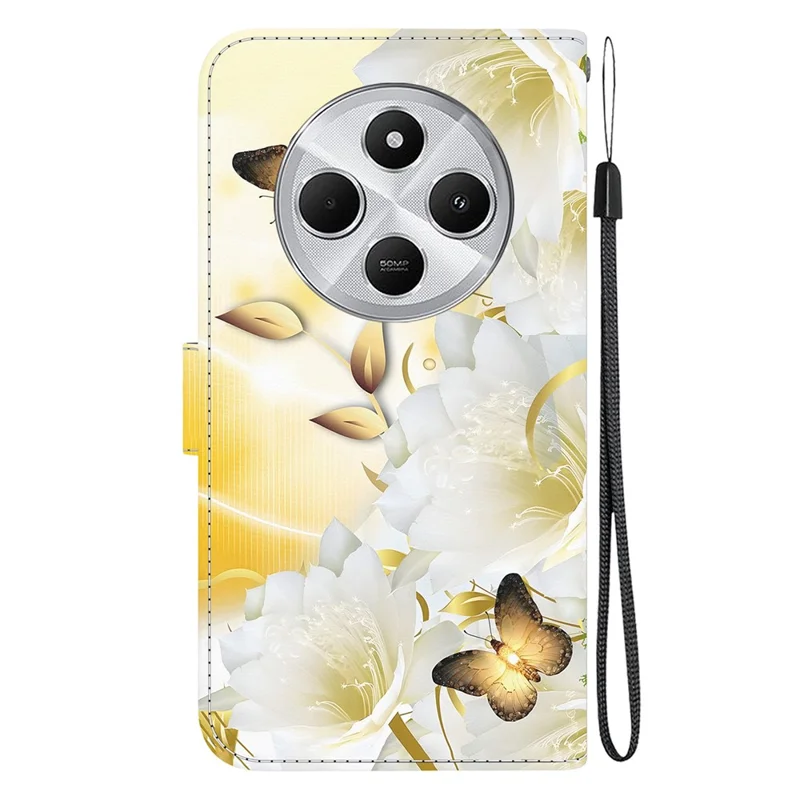 Pour Xiaomi Redmi 14C 4G Portefeuille Case de Téléphone - Fleur de Papillon or