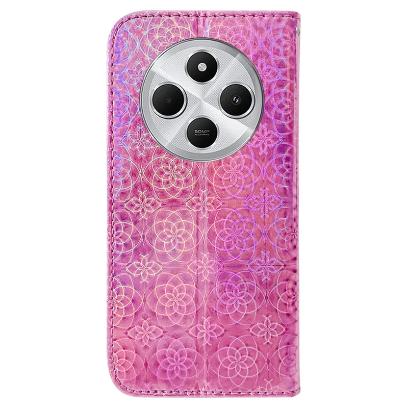 For Xiaomi Poco C75 4G / Redmi 14R 5G / 14C 4G Stand Case Dazzling Flower Leather Phone Cover - Pink
