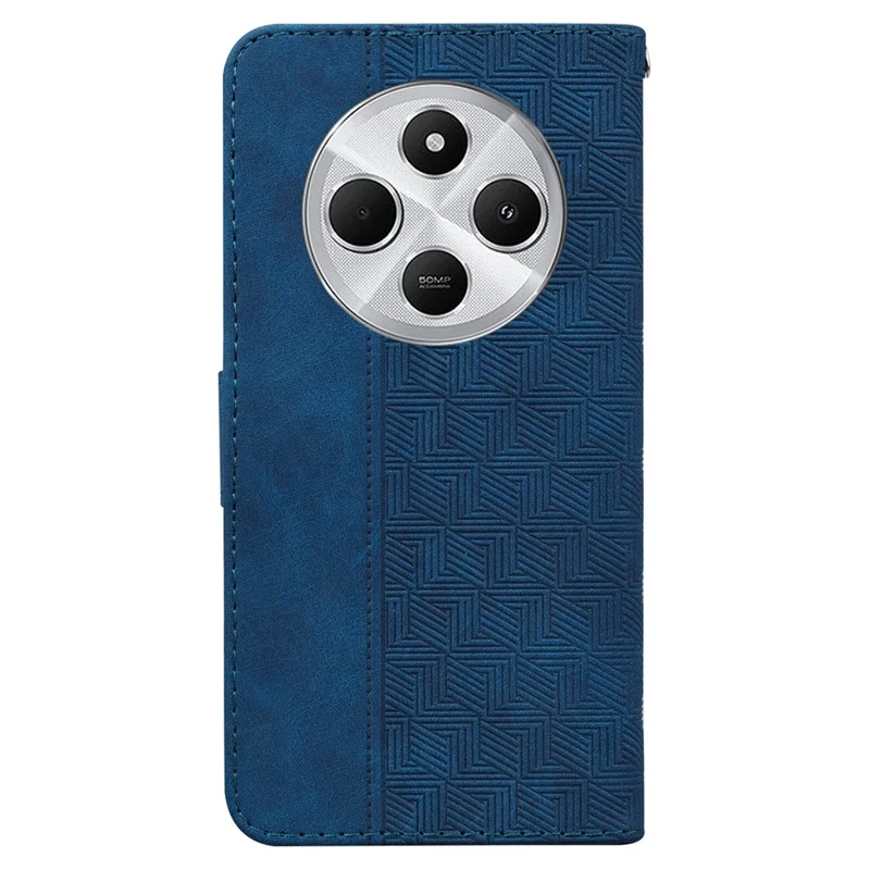 Til Xiaomi Poco C75 4G / Redmi 14R 5G / 14C 4G hylse med geometrisk mønster i læder med tegnebog og håndledsrem - Blå