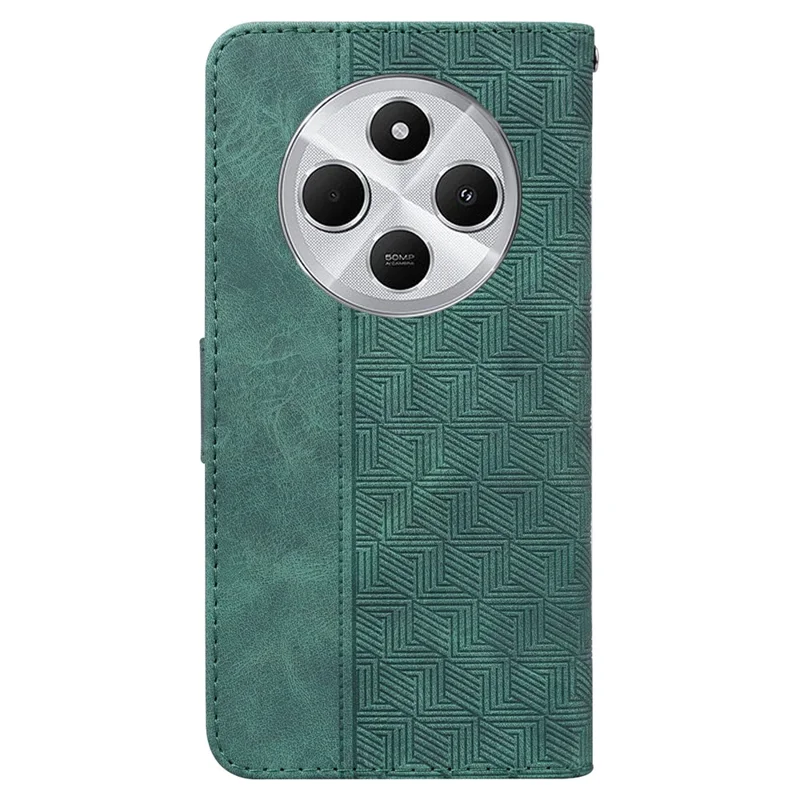 Fodral för Xiaomi Poco C75 4G / Redmi 14R 5G / 14C 4G med geometriskt mönster Läderplånbok med handledsband - Grön