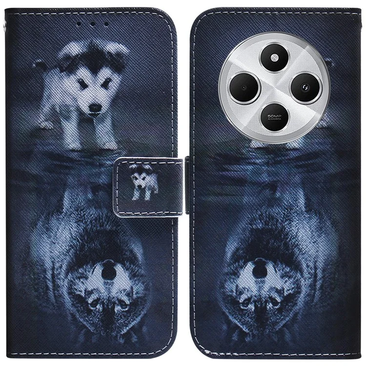 Per Xiaomi Redmi 14C 4G Wallet Case Copertina di Telefono in Pelle - Cane e Lupo