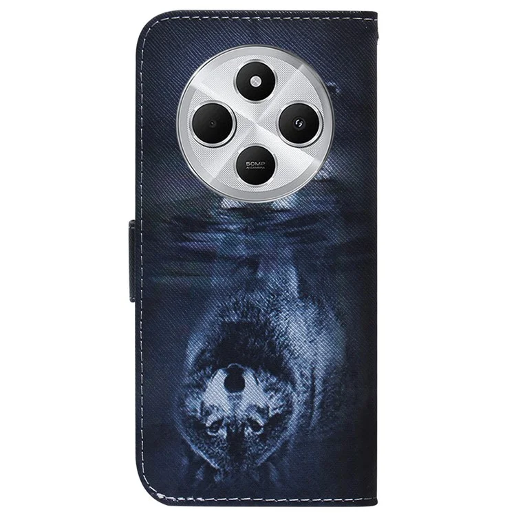 Per Xiaomi Redmi 14C 4G Wallet Case Copertina di Telefono in Pelle - Cane e Lupo