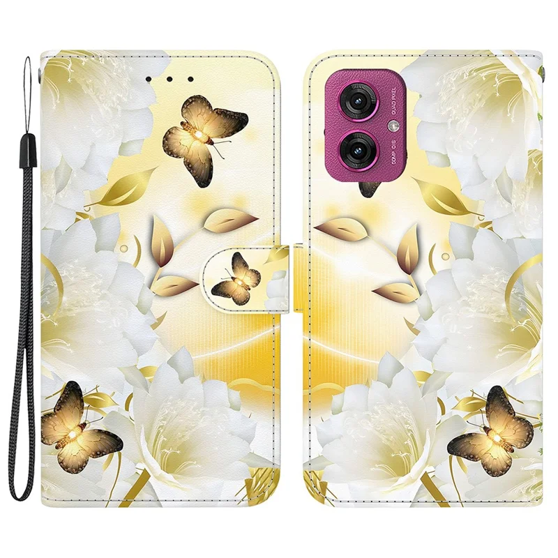 Для Motorola Moto G55 5G Cale Phellet Case Antiplop Leather Flip Cover Printing - Золотая Бабочка Цветка