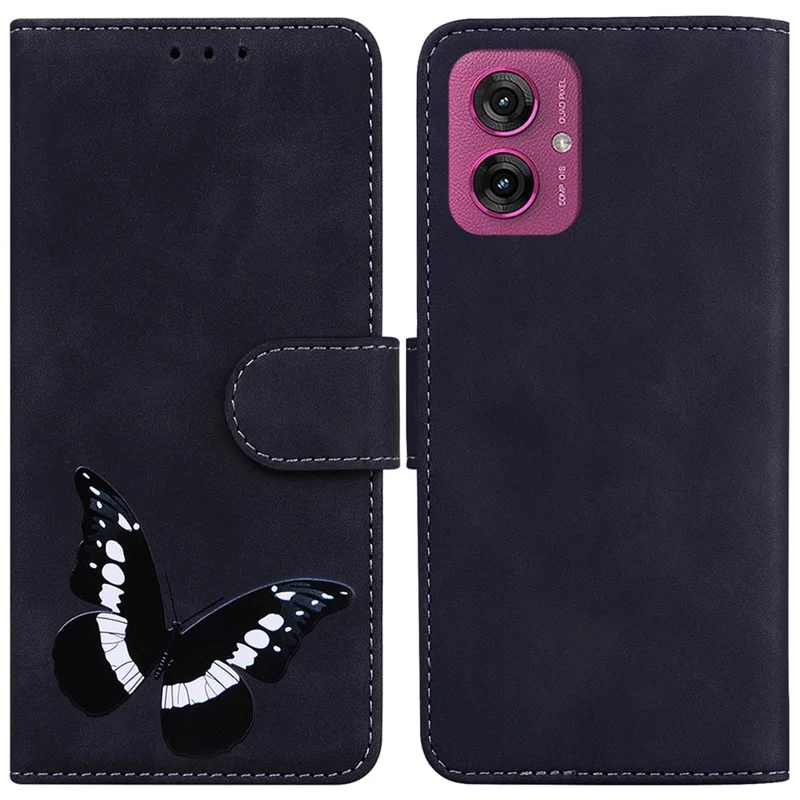 For Motorola Moto G55 5G Stand Case PU Leather Phone Cover Butterfly Printed - Black