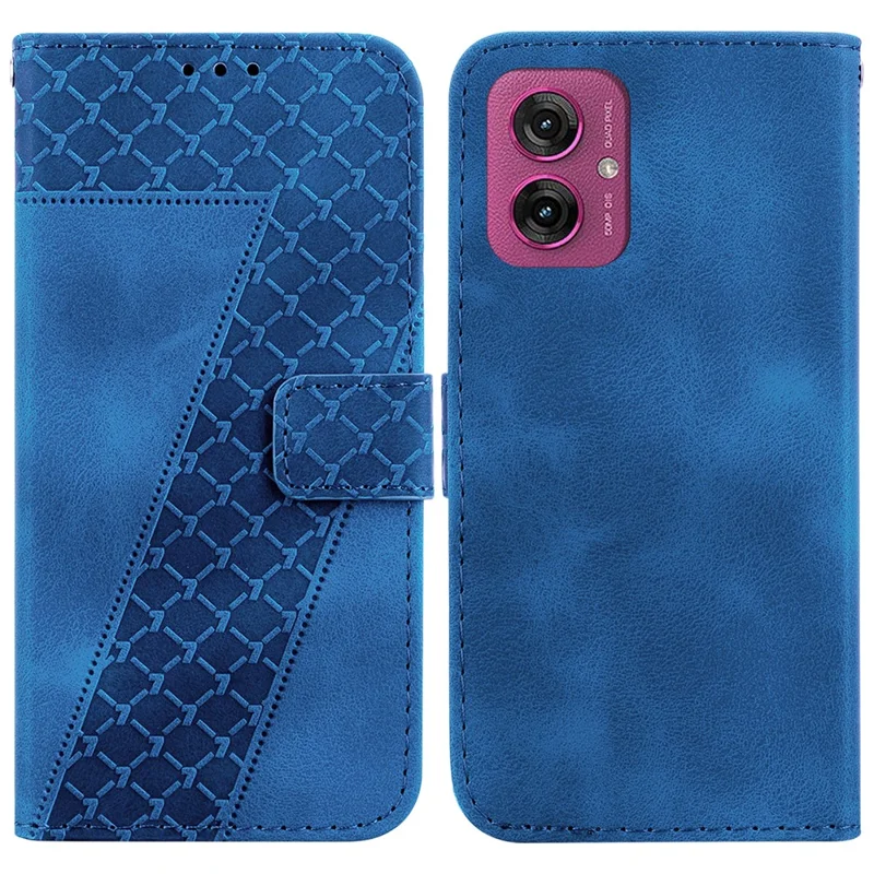 For Motorola Moto G55 5G Stand Case 7-Shaped Pattern Imprint Leather Phone Cover - Dark Blue