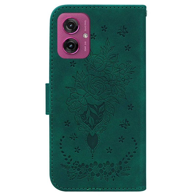 For Motorola Moto G55 5G Case PU Leather Wallet Phone Cover Butterfly Flower Imprint - Green
