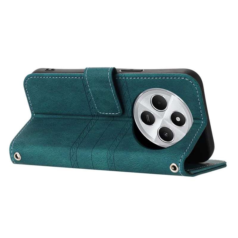 For Xiaomi Poco C75 4G / Redmi 14R 5G / 14C 4G Case Wallet PU Leather Imprinted Pattern Phone Cover - Blackish Green