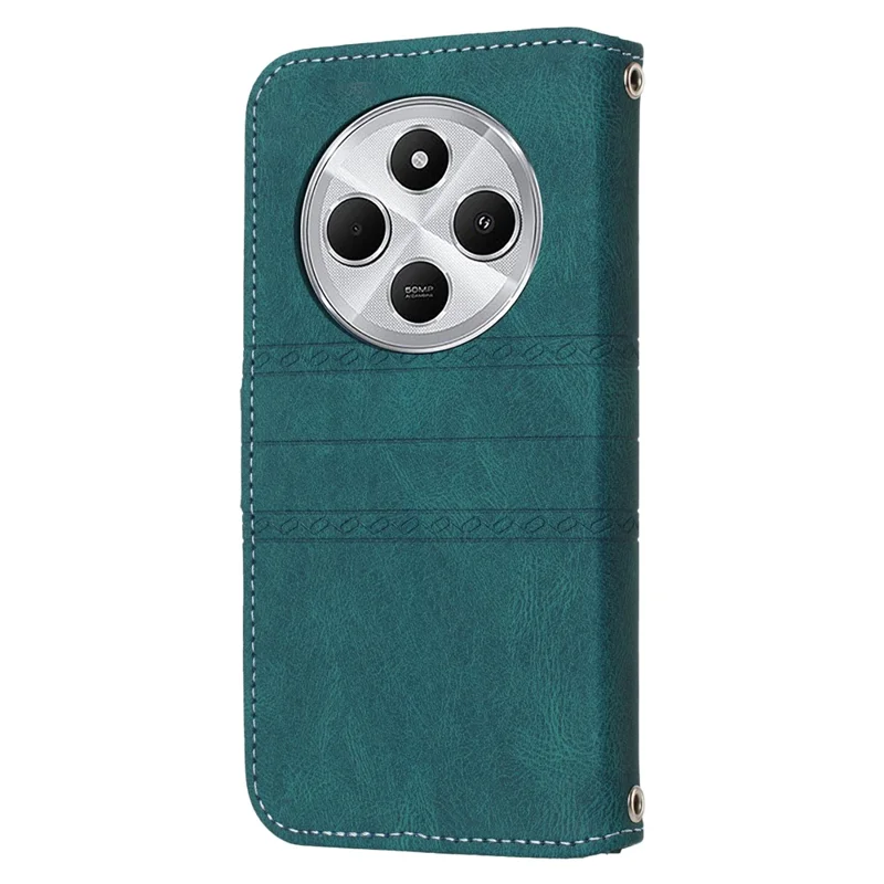 For Xiaomi Poco C75 4G / Redmi 14R 5G / 14C 4G Case Wallet PU Leather Imprinted Pattern Phone Cover - Blackish Green