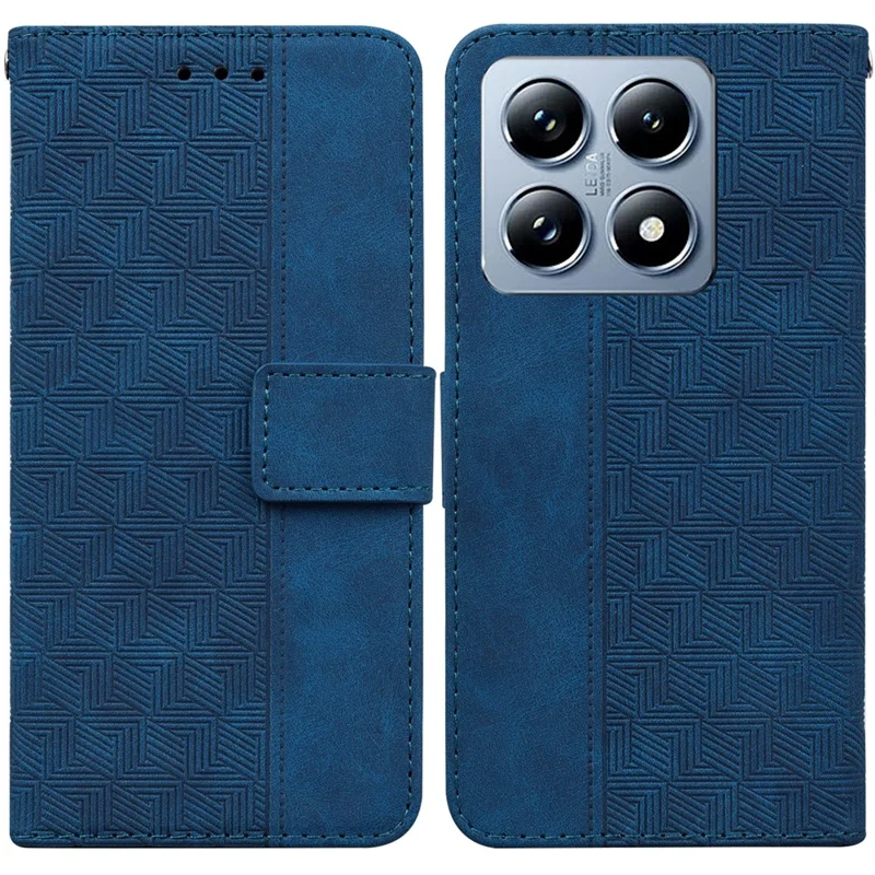 For Xiaomi 14T Pro Case Geometry Pattern Leather Wallet Phone Cover with Wrist Strap - Blue