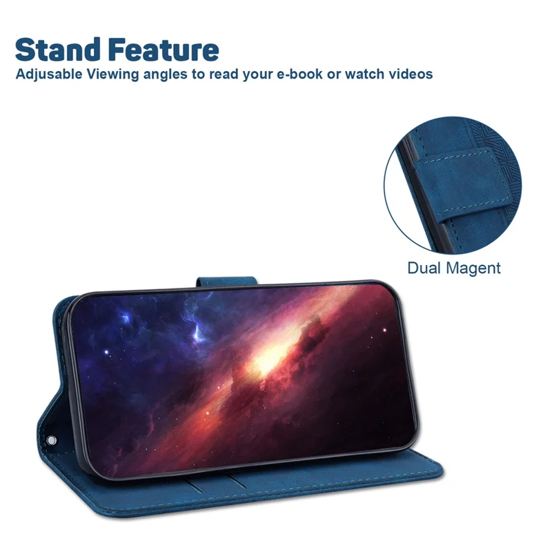 For Xiaomi 14T Pro Case Geometry Pattern Leather Wallet Phone Cover with Wrist Strap - Blue