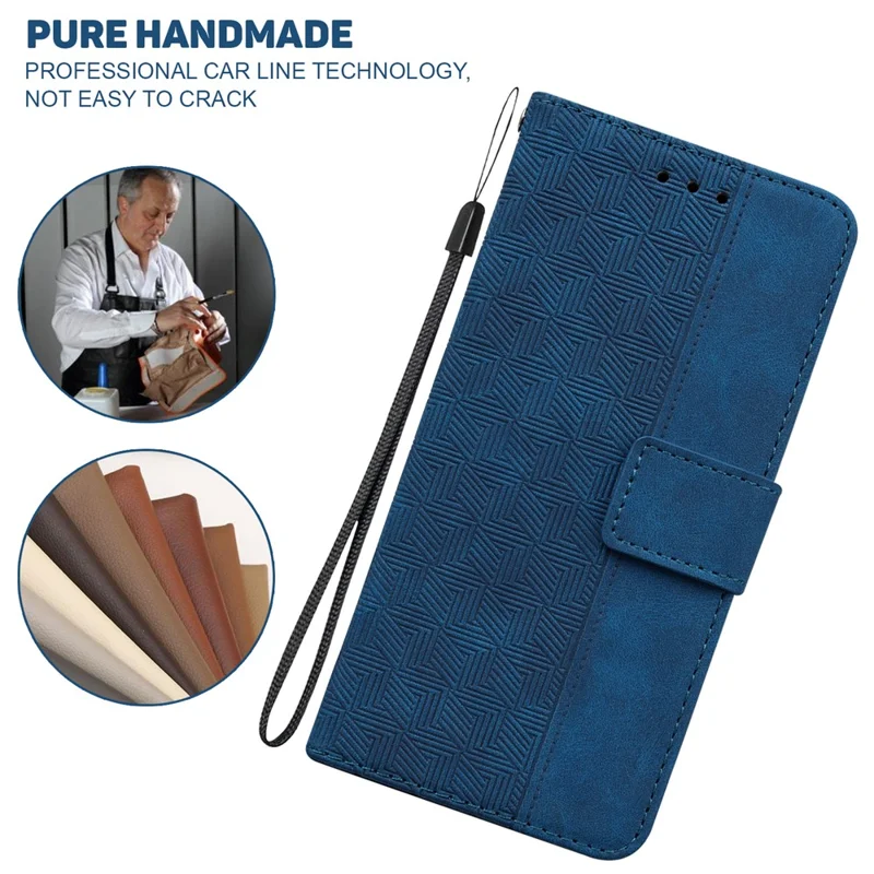For Xiaomi 14T Pro Case Geometry Pattern Leather Wallet Phone Cover with Wrist Strap - Blue