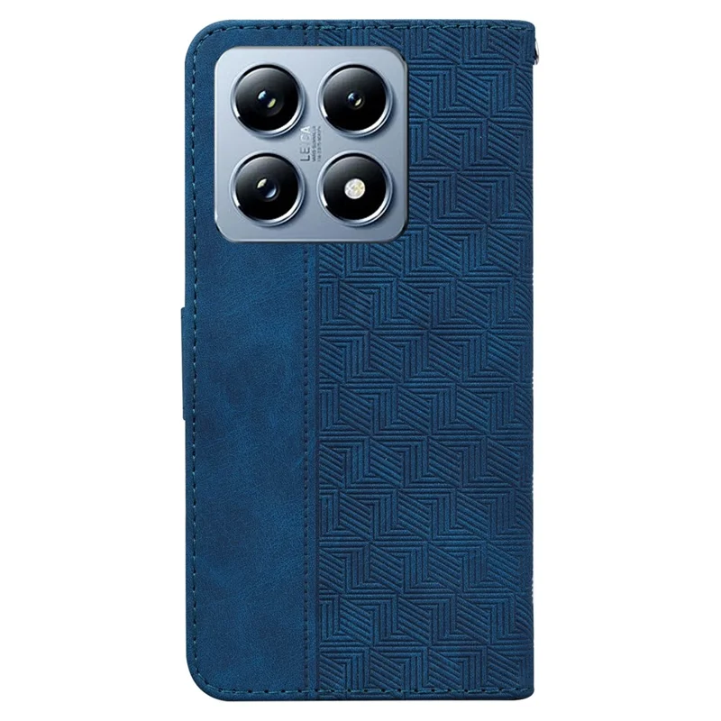 For Xiaomi 14T Pro Case Geometry Pattern Leather Wallet Phone Cover with Wrist Strap - Blue