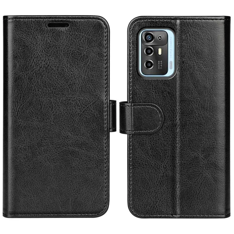 Crazy Horse Texture Phone Case for ZTE Blade A72 5G, PU Leather Foldable Stand Anti-scratch Phone Flip Wallet Cover - Black