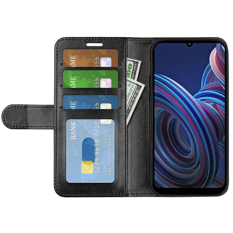 Crazy Horse Texture Phone Case for ZTE Blade A72 5G, PU Leather Foldable Stand Anti-scratch Phone Flip Wallet Cover - Black